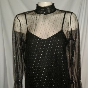 NEXT Women's Black Sheer Shimmer Blouse With Cami